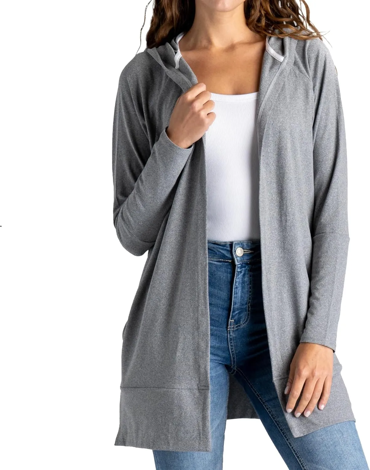 FITKICKS Everywear Lightweight Cardigan Relaxed Hooded Tunic Sweater with Deep Side Pockets Cardigan for Women, Girls