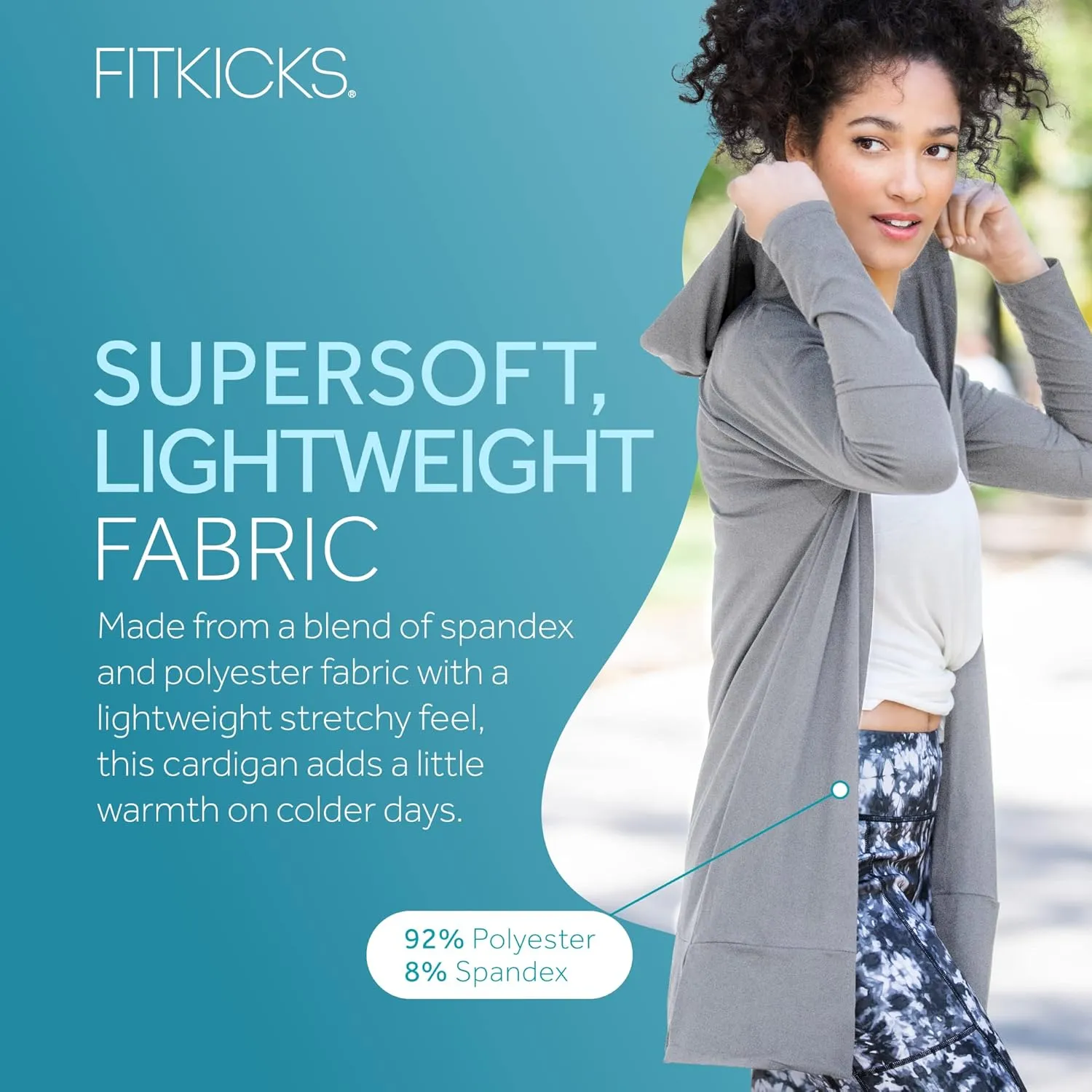 FITKICKS Everywear Lightweight Cardigan Relaxed Hooded Tunic Sweater with Deep Side Pockets Cardigan for Women, Girls