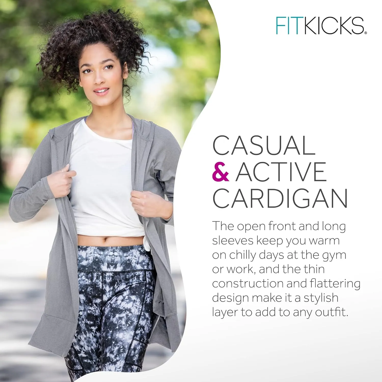 FITKICKS Everywear Lightweight Cardigan Relaxed Hooded Tunic Sweater with Deep Side Pockets Cardigan for Women, Girls
