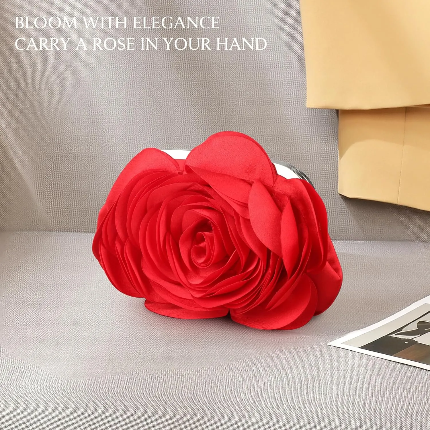 Floral Clutch Purse for Women Rose Wristlet Handbag Party Evening Bag Wedding Shoulder Bags