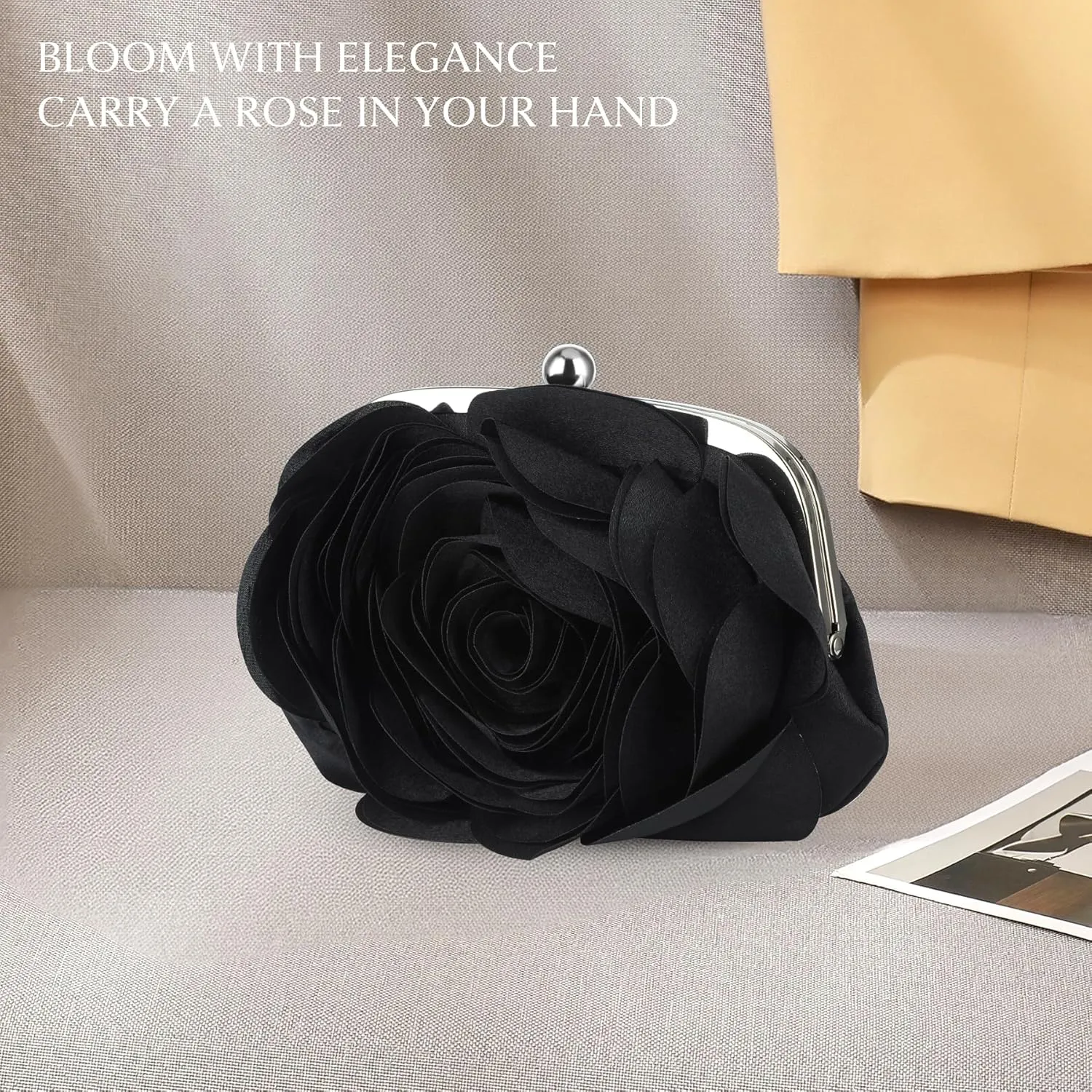 Floral Clutch Purse for Women Rose Wristlet Handbag Party Evening Bag Wedding Shoulder Bags