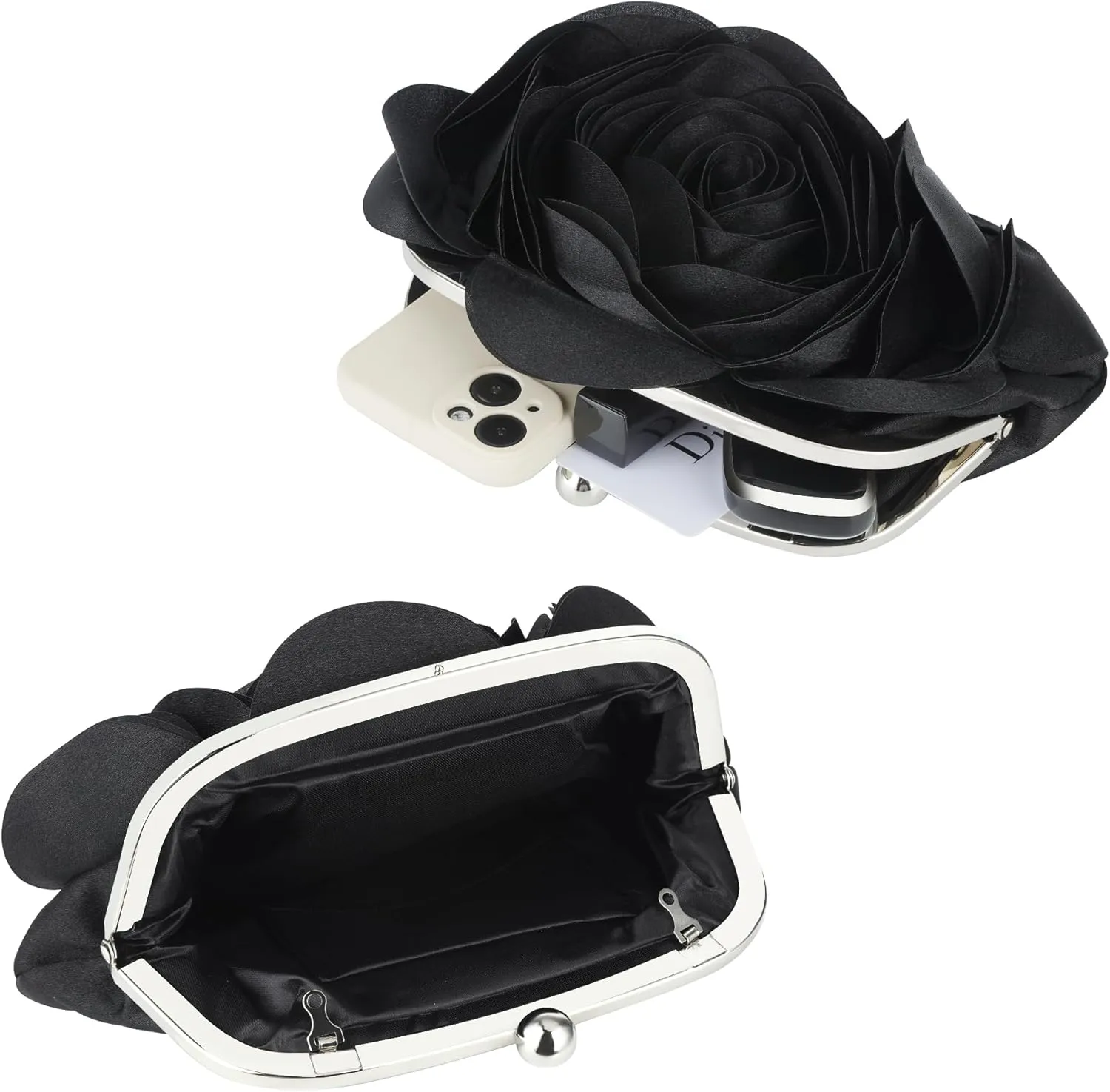 Floral Clutch Purse for Women Rose Wristlet Handbag Party Evening Bag Wedding Shoulder Bags