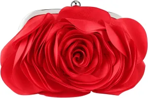 Floral Clutch Purse for Women Rose Wristlet Handbag Party Evening Bag Wedding Shoulder Bags