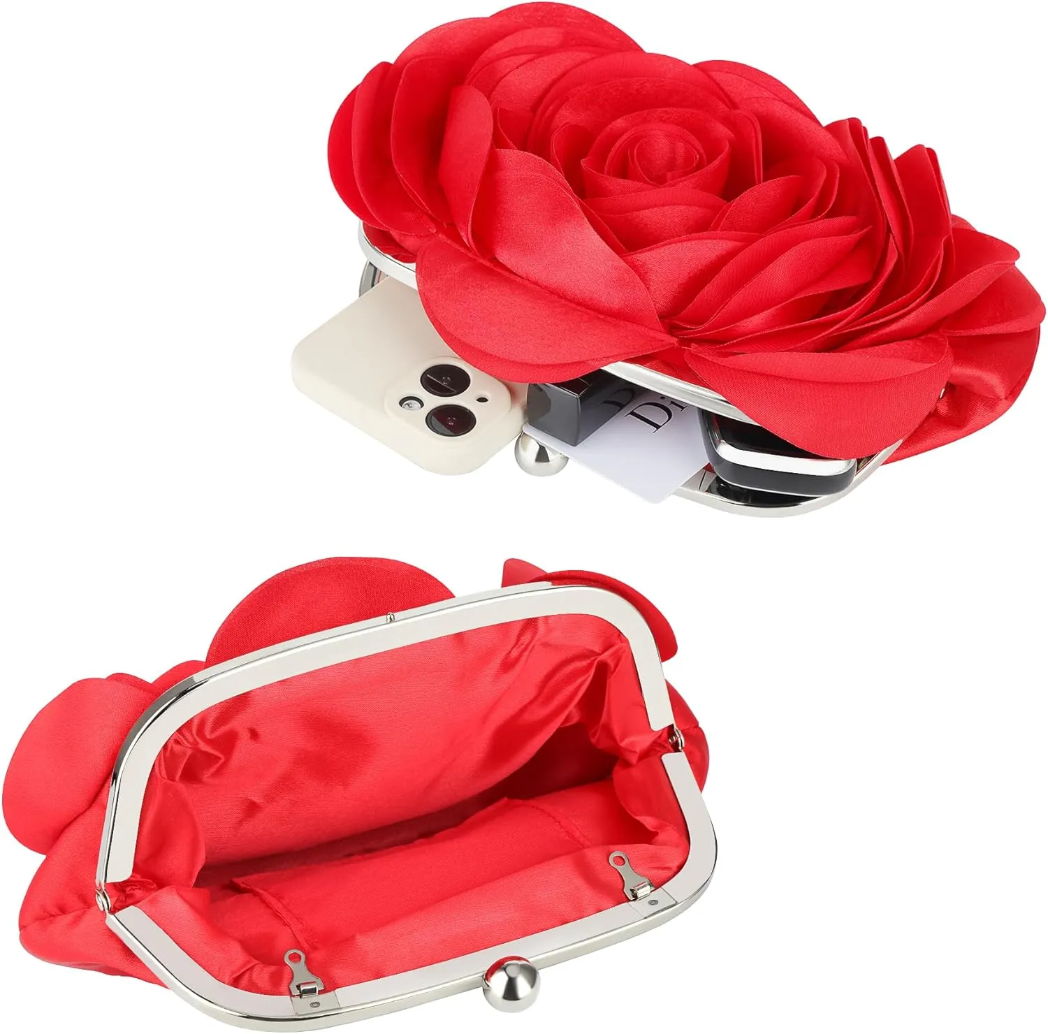 Floral Clutch Purse for Women Rose Wristlet Handbag Party Evening Bag Wedding Shoulder Bags
