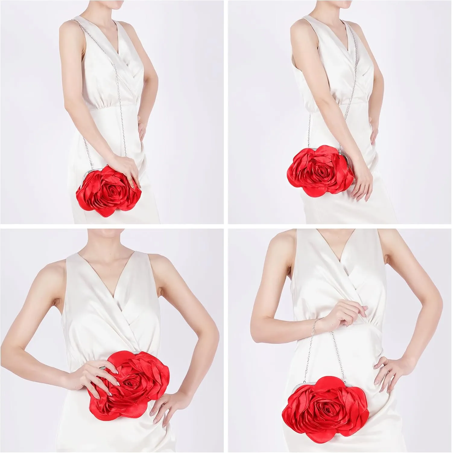 Floral Clutch Purse for Women Rose Wristlet Handbag Party Evening Bag Wedding Shoulder Bags