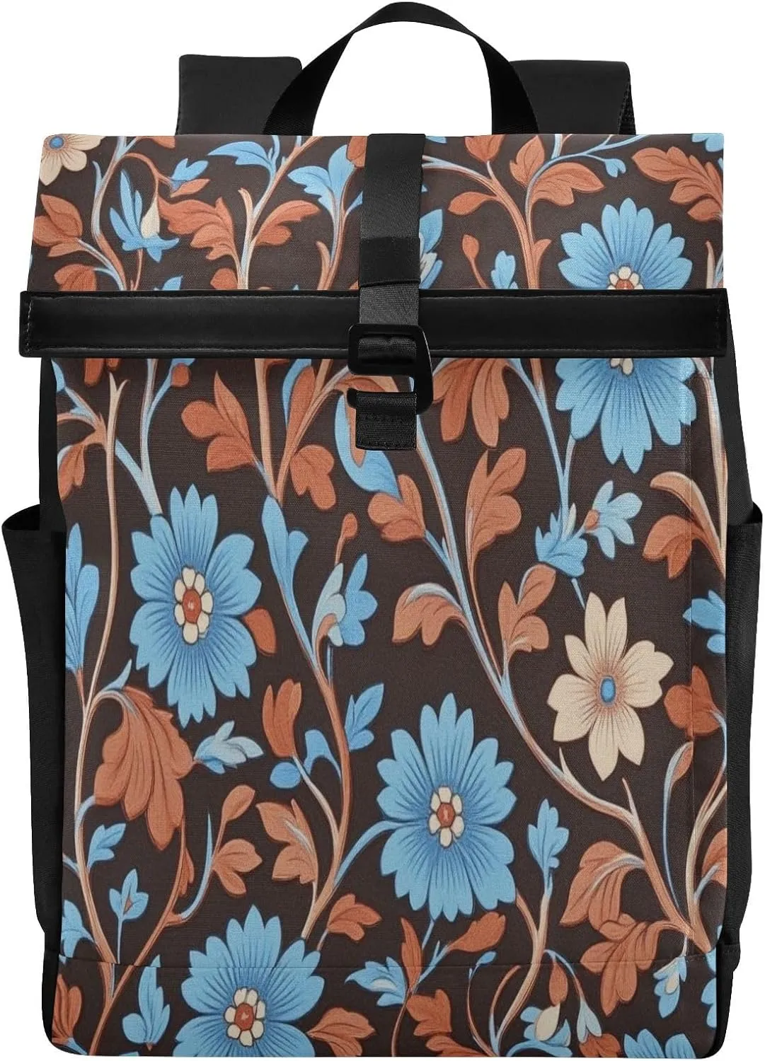 Flowers Branches Leaves Black Travel Laptop Backpack Fits 15.6 Inch Computer Slim Sturdy Lightweight Luggage Bag Water Resistant Daypack for Travel Airplane Business Hiking Weekender Work College
