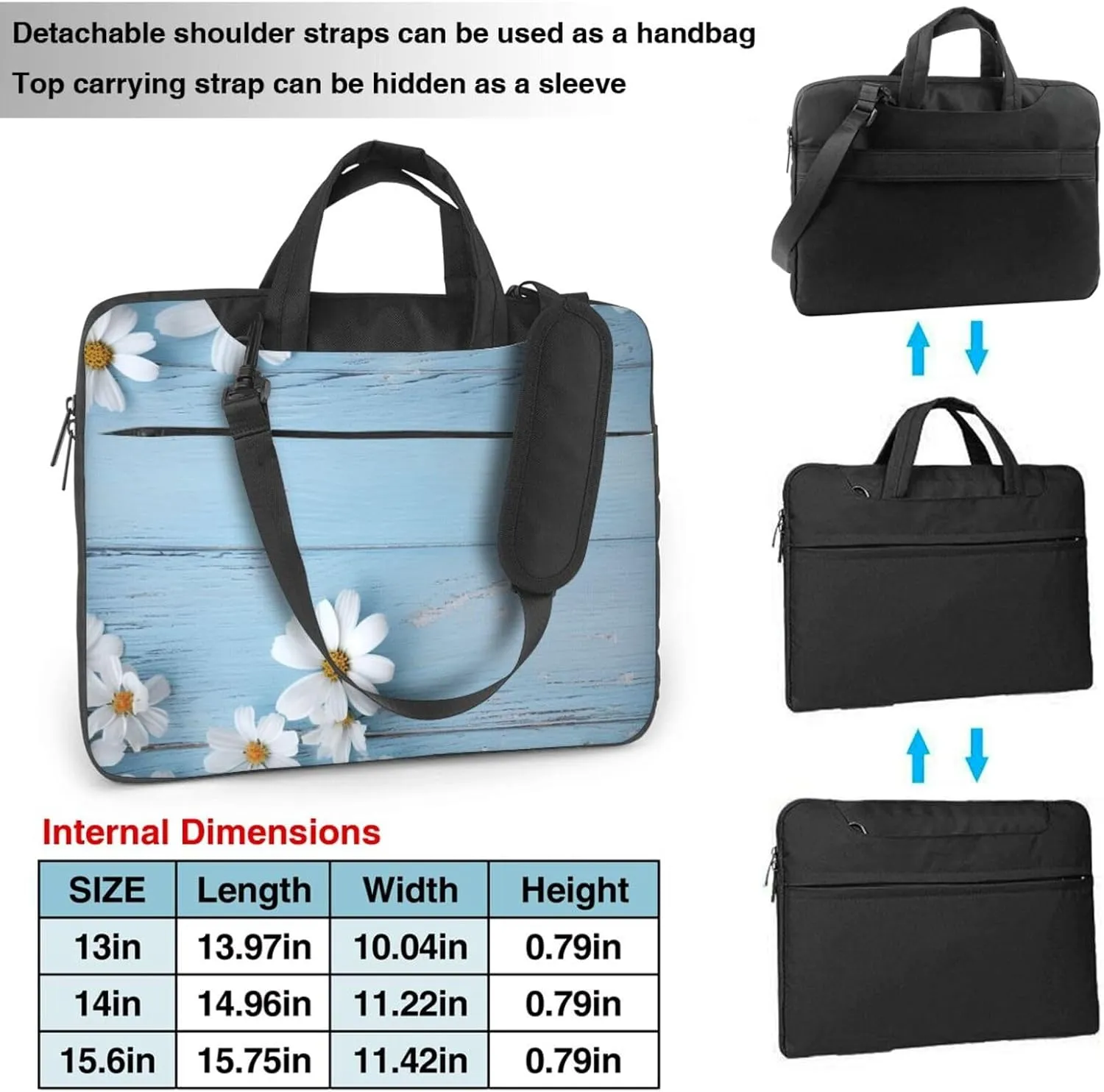 Flowers Light Blue Wood Print Laptop Shoulder Bag With Shoulder Strap Briefcase Slim Computer Bag For Women Men