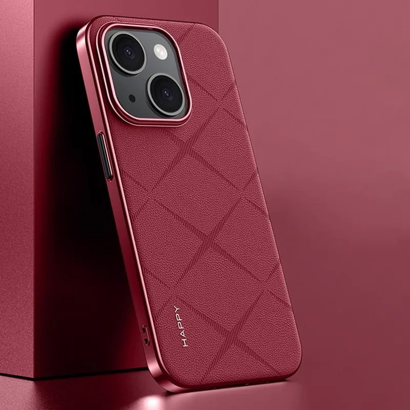 For Iphone 15 Plain Leather Pc Phone Case