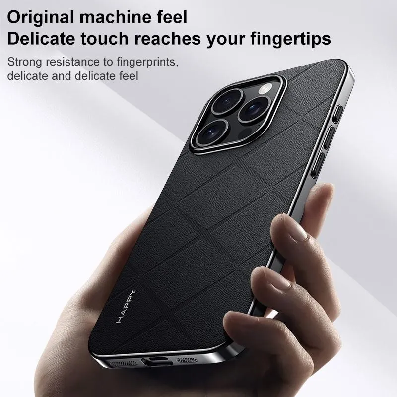 For Iphone 15 Plain Leather Pc Phone Case