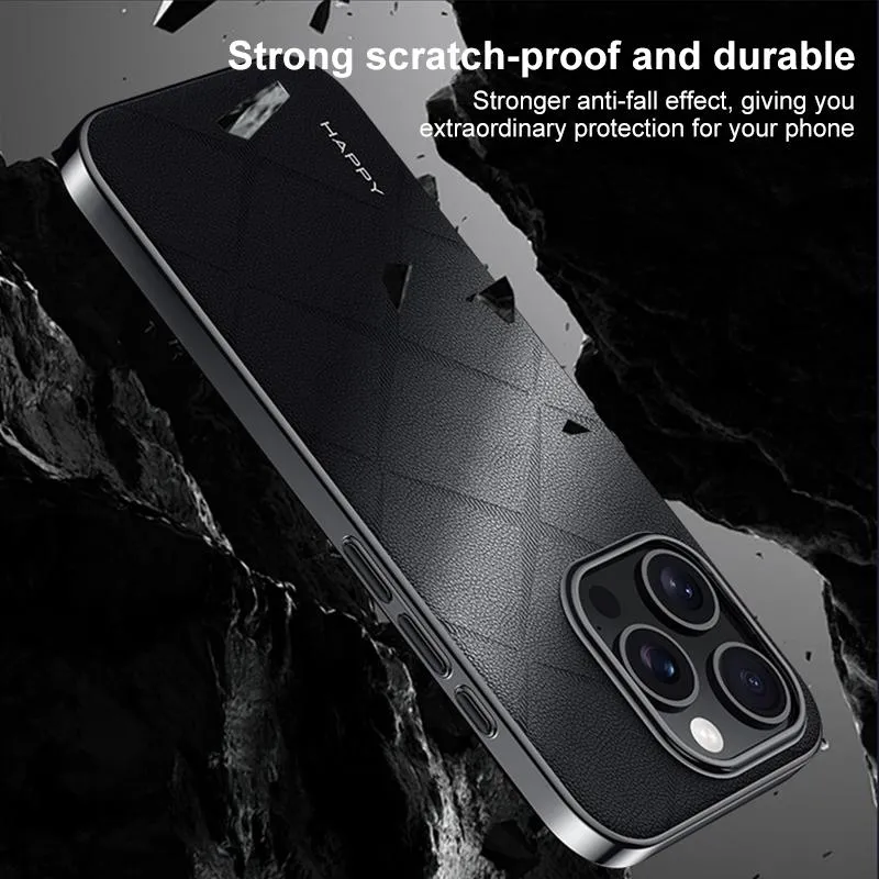 For Iphone 15 Plain Leather Pc Phone Case