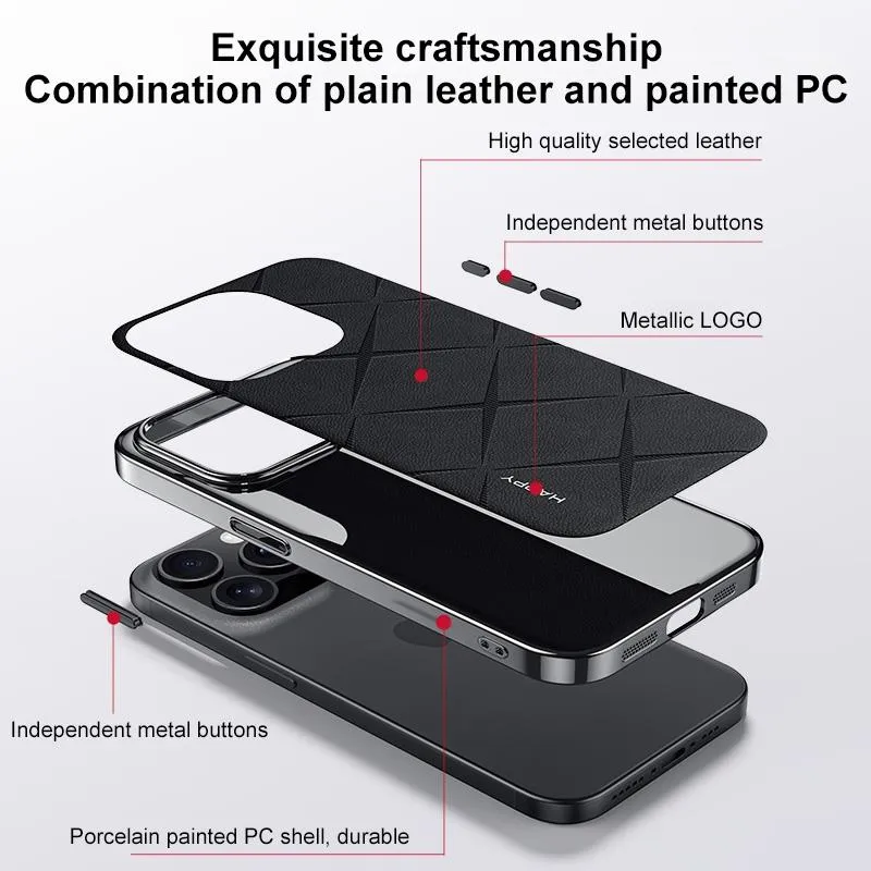 For Iphone 15 Plain Leather Pc Phone Case