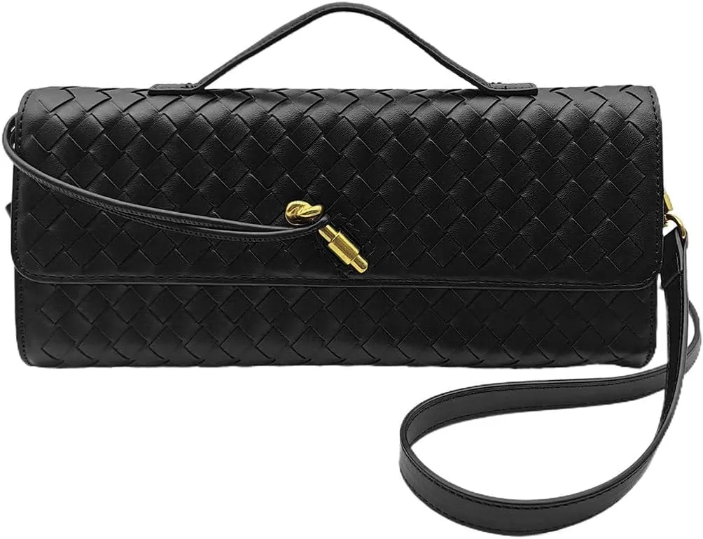 Formal Clutch Purses for Women Evening Woven Leather Large Clutch for Weddings & Parties | Convertible Shoulder Bag