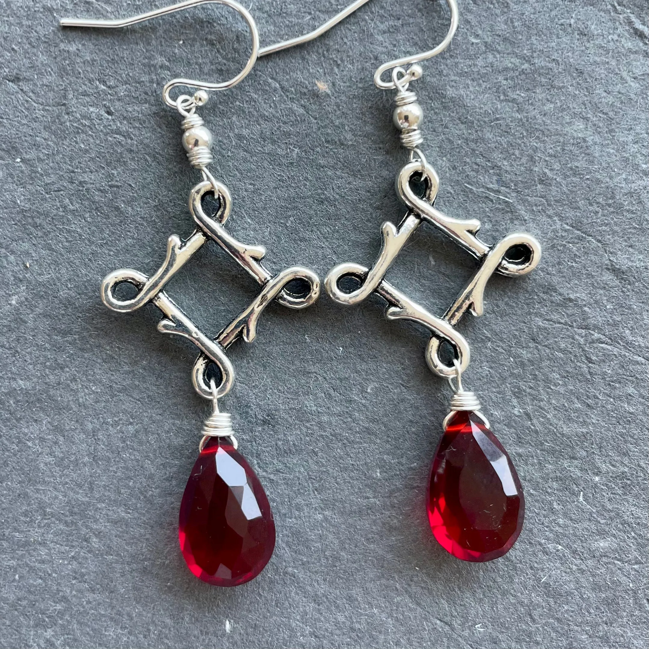 Garnet Red Celtic Dangles