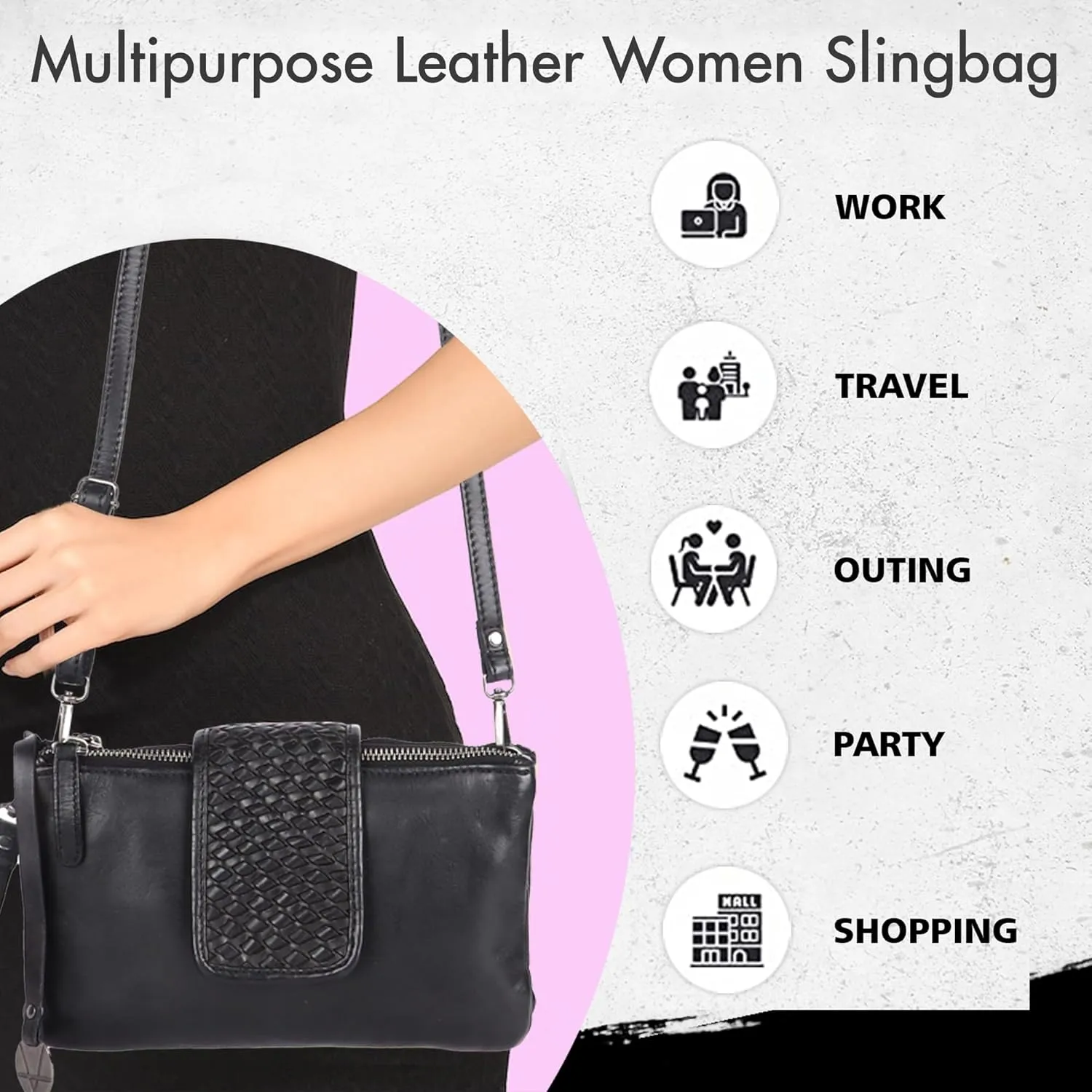 Genuine Leather Crossbody Sling Bag for Women - Trendy Casual Office Bag with Adjustable Strap