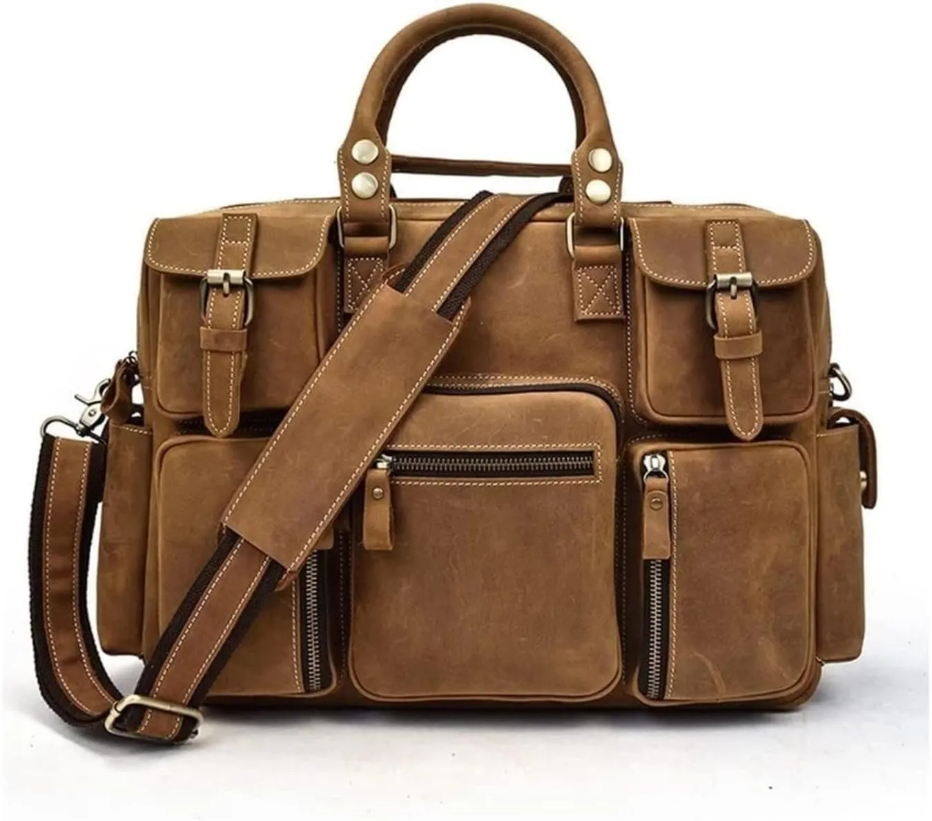 Genuine Leather Duffle Bags for Men, Travel Bags for Men Handbags Briefcases Mens Shoulder Bags (Color : Brown)