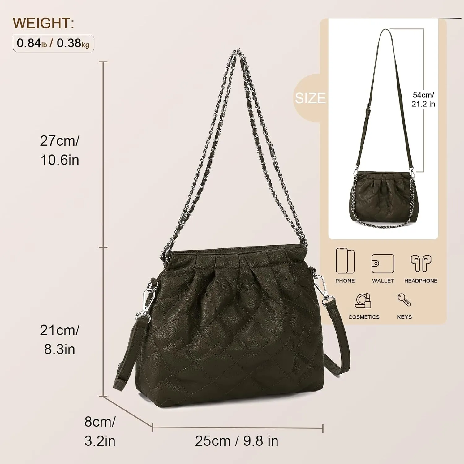 Gladdon Quilted Crossbody Bags for Women Small Ladies Shoulder Purses with Chain Strap Designer Leather Clutch Purse Trendy