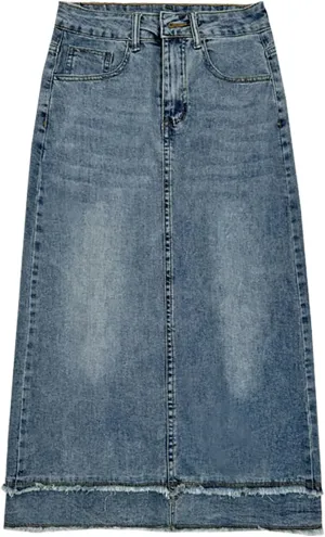 Gothic women's fur Edge design with versatile mid length denim skirt, high waisted one line goddess skirt