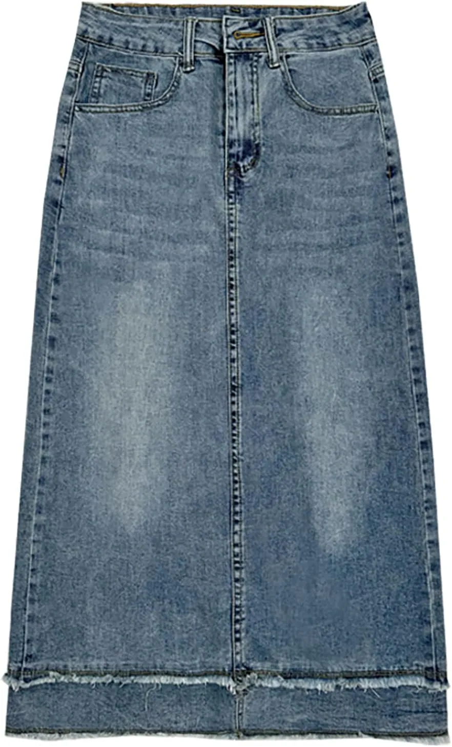 Gothic women's fur Edge design with versatile mid length denim skirt, high waisted one line goddess skirt