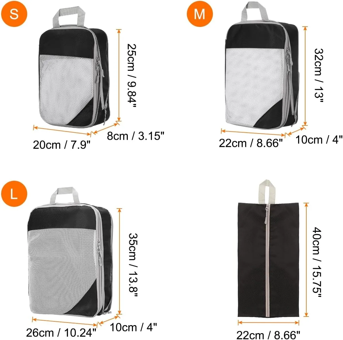 HARFINGTON 4pcs Compression Packing Cube for Suitcases Lightweight Luggage Organizers Bag Expandable Storage Travel Essentials Compression Bags for Suitcases, Black