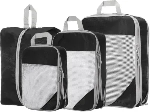 HARFINGTON 4pcs Compression Packing Cube for Suitcases Lightweight Luggage Organizers Bag Expandable Storage Travel Essentials Compression Bags for Suitcases, Black