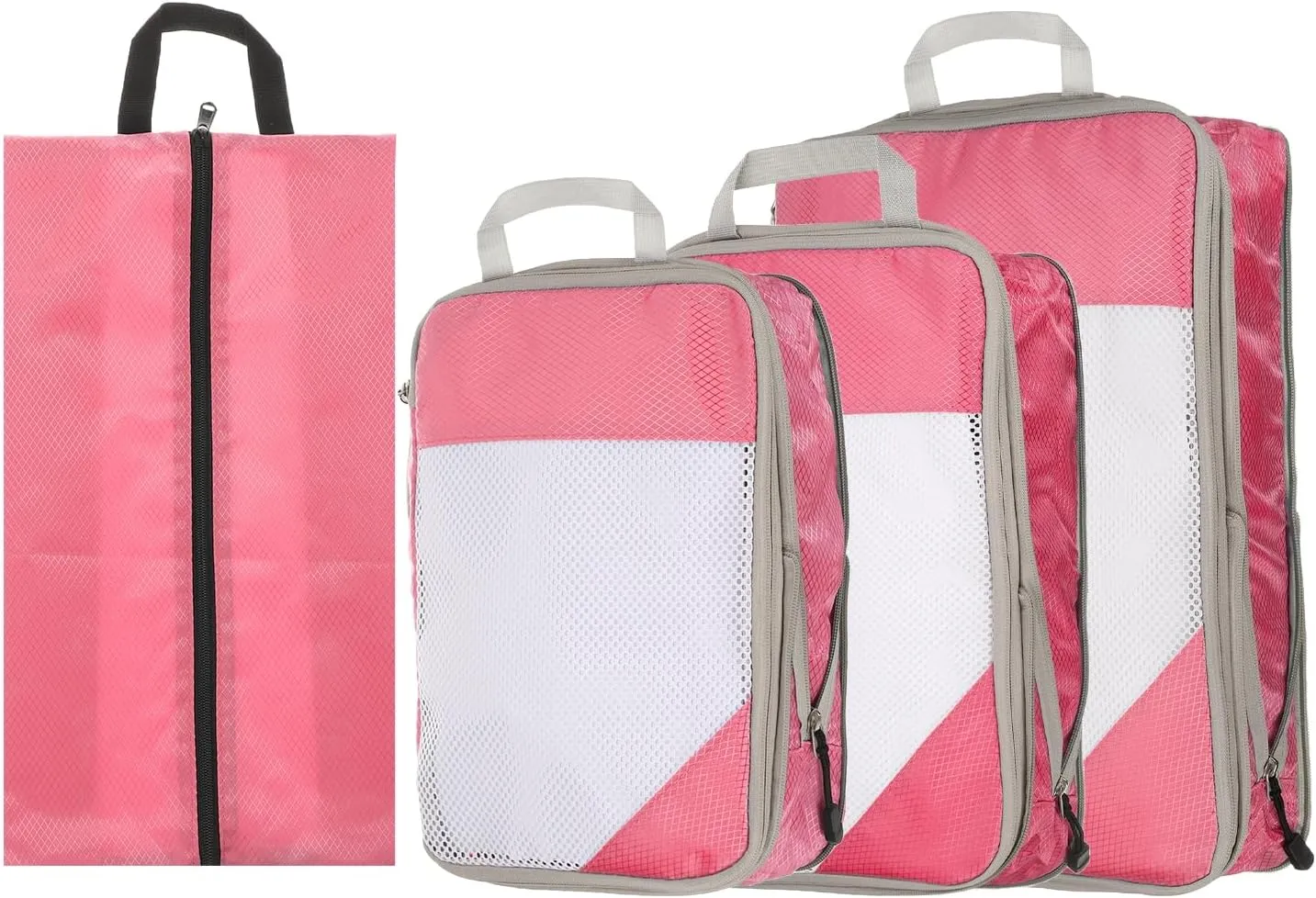HARFINGTON 4pcs Compression Packing Cube for Suitcases Lightweight Luggage Organizers Bag Travel Essentials Compression Bags for Carry on Suitcases, Pink