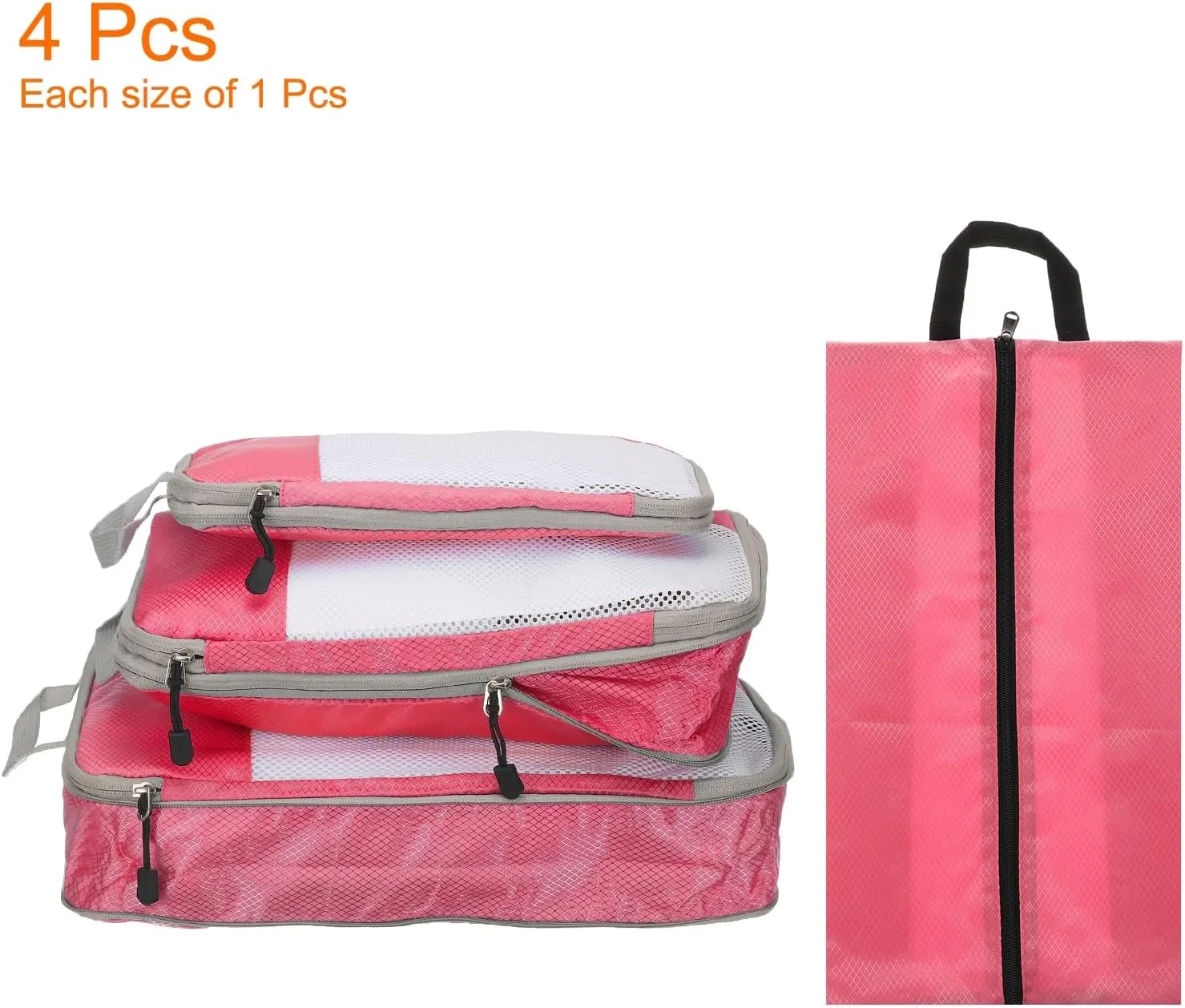 HARFINGTON 4pcs Compression Packing Cube for Suitcases Lightweight Luggage Organizers Bag Travel Essentials Compression Bags for Carry on Suitcases, Pink