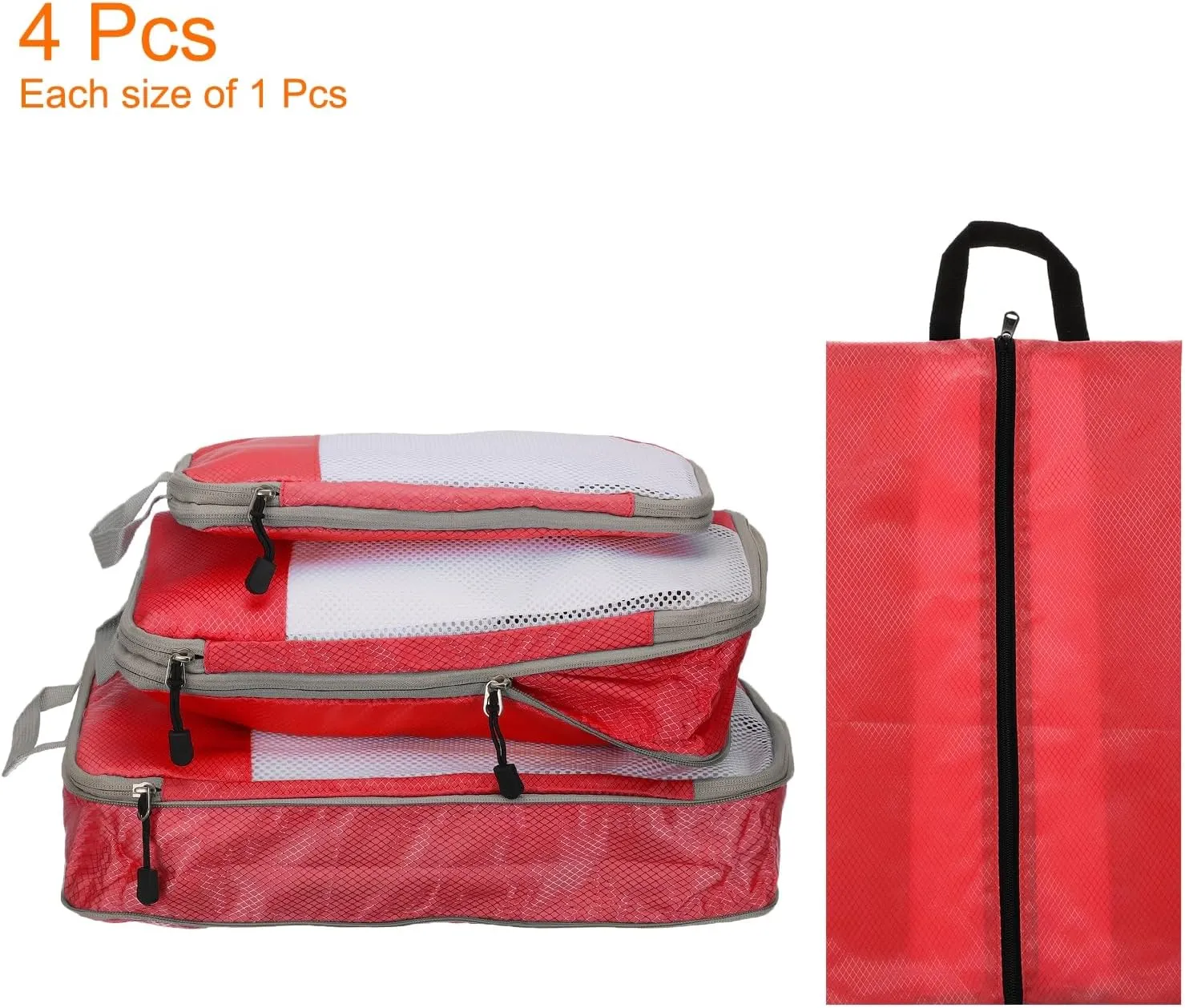 HARFINGTON 4pcs Compression Packing Cube for Suitcases Lightweight Luggage Organizers Bag Travel Essentials Compression Bags for Carry on Suitcases, Red
