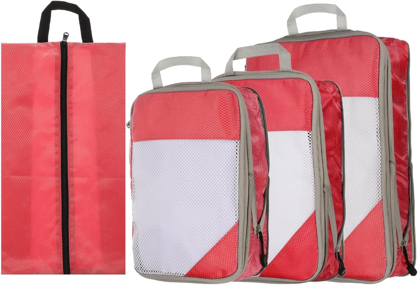 HARFINGTON 4pcs Compression Packing Cube for Suitcases Lightweight Luggage Organizers Bag Travel Essentials Compression Bags for Carry on Suitcases, Red