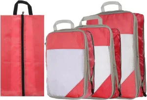 HARFINGTON 4pcs Compression Packing Cube for Suitcases Lightweight Luggage Organizers Bag Travel Essentials Compression Bags for Carry on Suitcases, Red