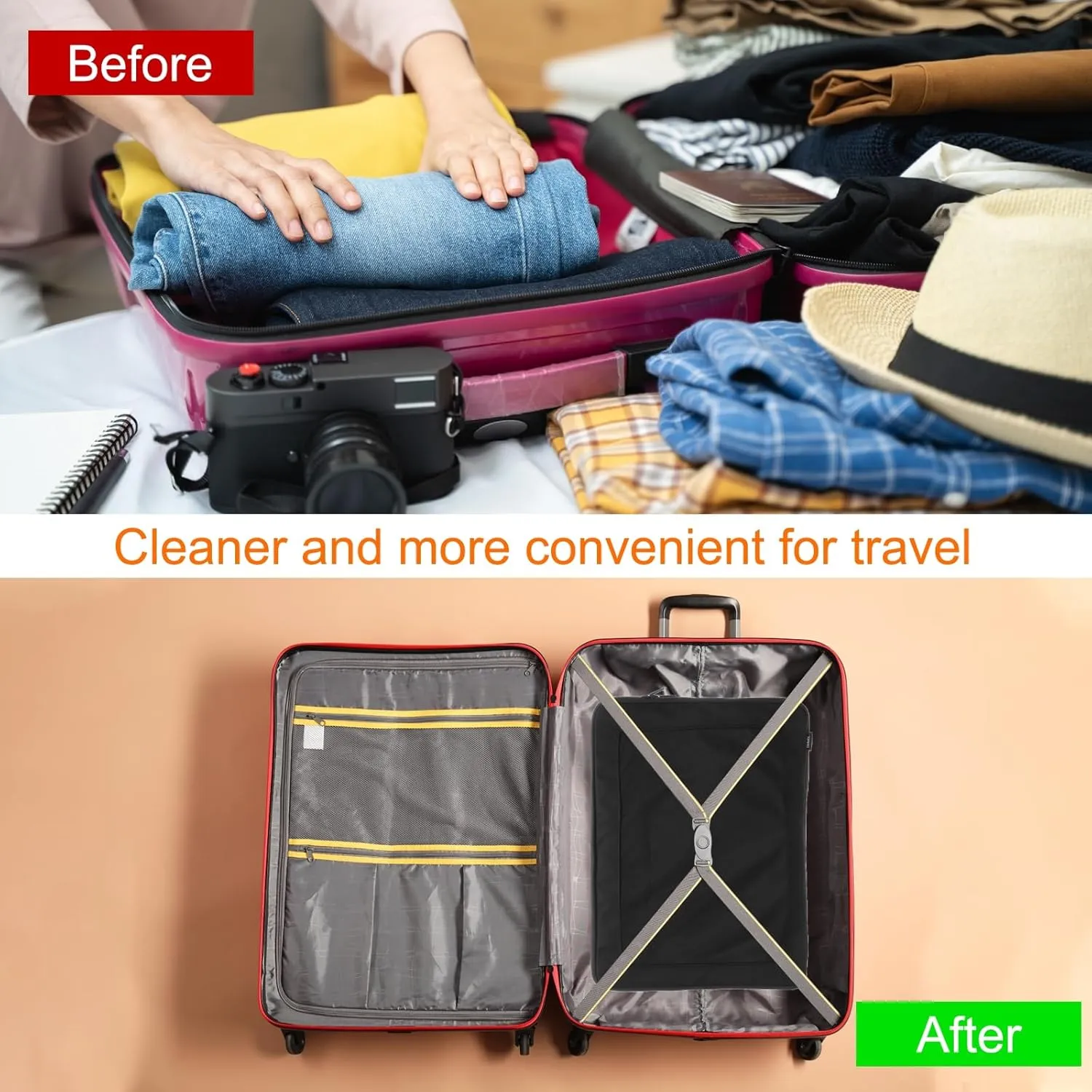 HARFINGTON Compression Packing Cube for Suitcases 45x34x13cm Lightweight Luggage Organizers Bag Travel Essentials Compression Bags for Carry on Suitcases, Black