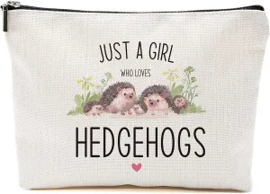 Hedgehog Makeup Bag Hedgehog Gifts for Women Girls Hedgehog Stuff Merch Animal Lover Funny Birthday Christmas Gift for Teens Daughter Sister Bestie Niece BFF Just A Girl Who Loves Hedgehogs