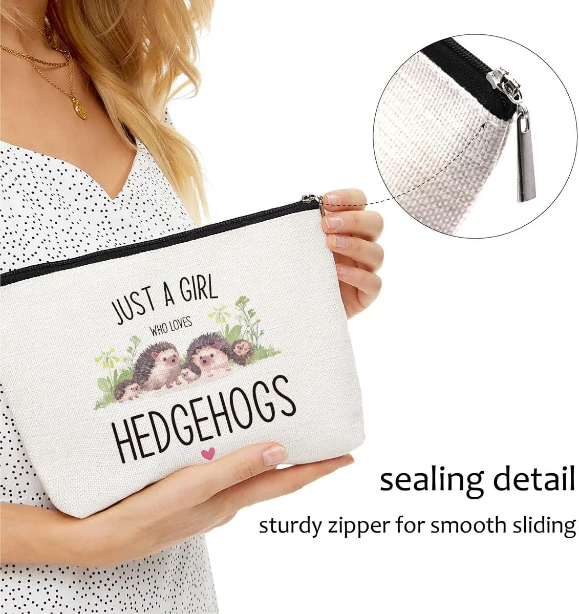 Hedgehog Makeup Bag Hedgehog Gifts for Women Girls Hedgehog Stuff Merch Animal Lover Funny Birthday Christmas Gift for Teens Daughter Sister Bestie Niece BFF Just A Girl Who Loves Hedgehogs
