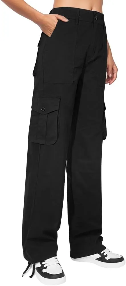  High Waist Stretch Cargo Pants Women 6 Pockets Relaxed Fit Straight Wide Leg Y2K Pants