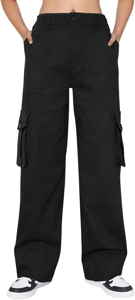  High Waist Stretch Cargo Pants Women 6 Pockets Relaxed Fit Straight Wide Leg Y2K Pants