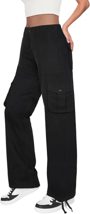  High Waist Stretch Cargo Pants Women 6 Pockets Relaxed Fit Straight Wide Leg Y2K Pants
