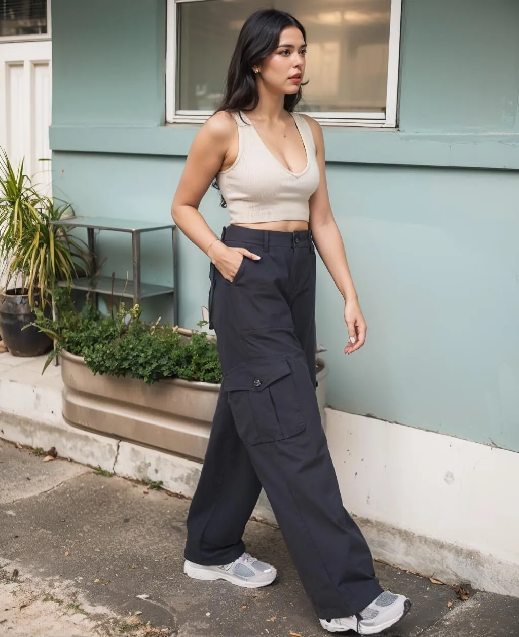  High Waist Stretch Cargo Pants Women 6 Pockets Relaxed Fit Straight Wide Leg Y2K Pants