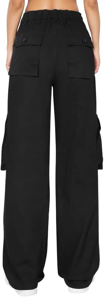  High Waist Stretch Cargo Pants Women 6 Pockets Relaxed Fit Straight Wide Leg Y2K Pants