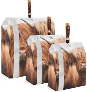 Highland Cow Packing Cubes Set of 3, Lightweight Travel Luggage Organizers Foldable Bags for Easy Packing and Organization