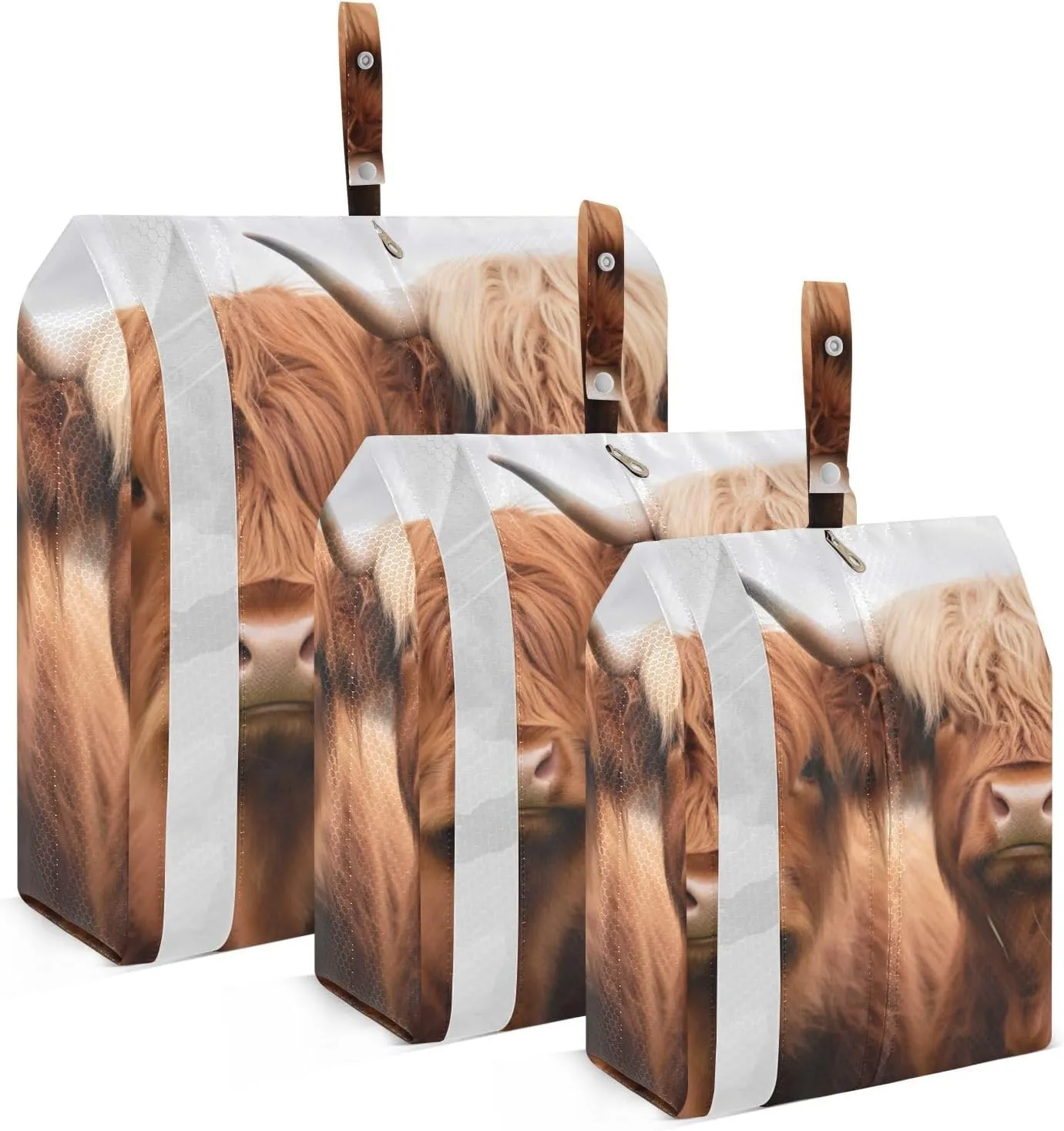 Highland Cow Packing Cubes Set of 3, Lightweight Travel Luggage Organizers Foldable Bags for Easy Packing and Organization