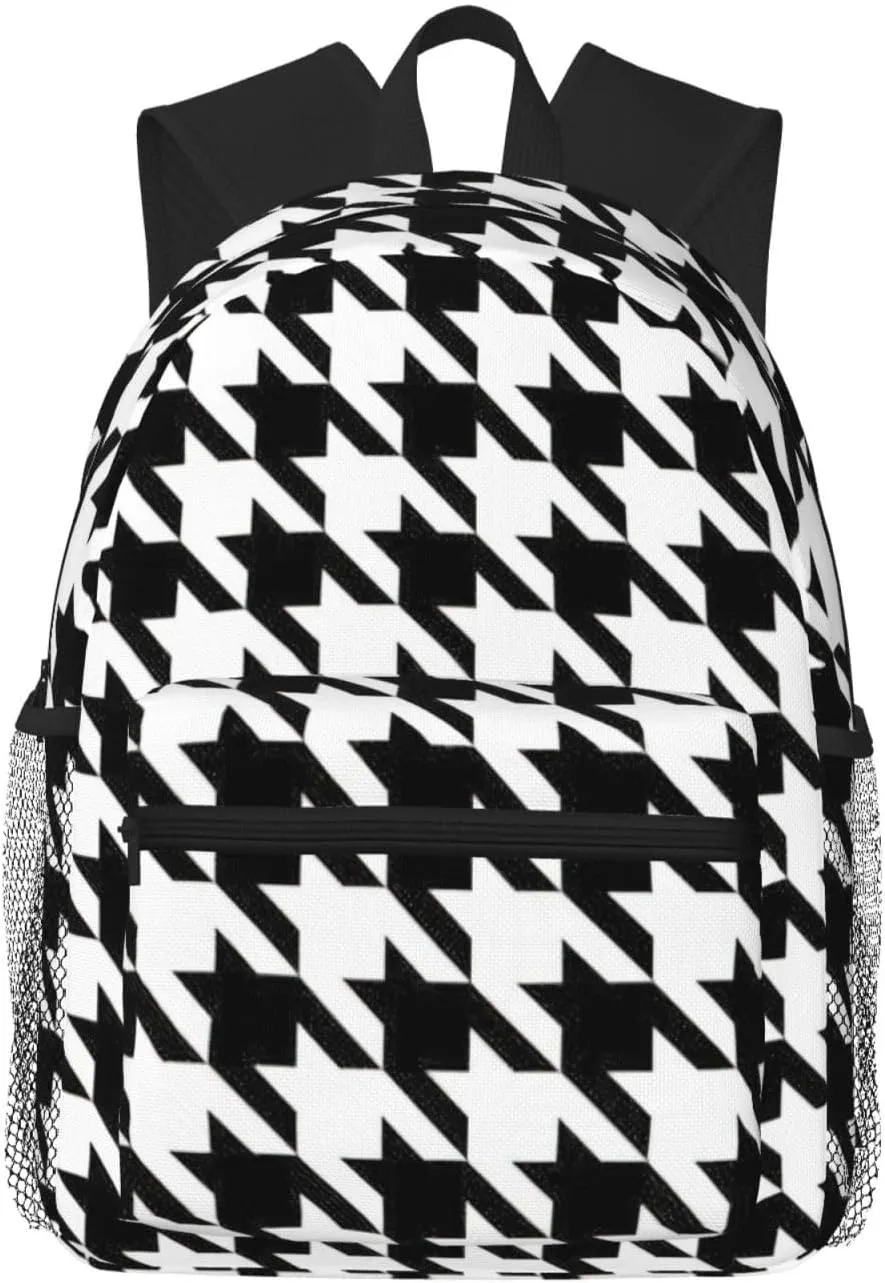 Houndstooth Black print Lightweight and comfortable backpack Casual Laptop Backpack for Travel Hiking