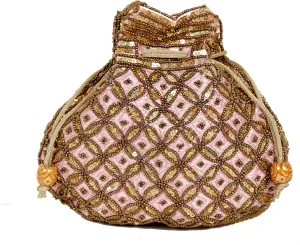 Indian Sequence Potli Bag For Women, Wedding Purse/Jewelry Purse for Women (Base Color- Light Pink)