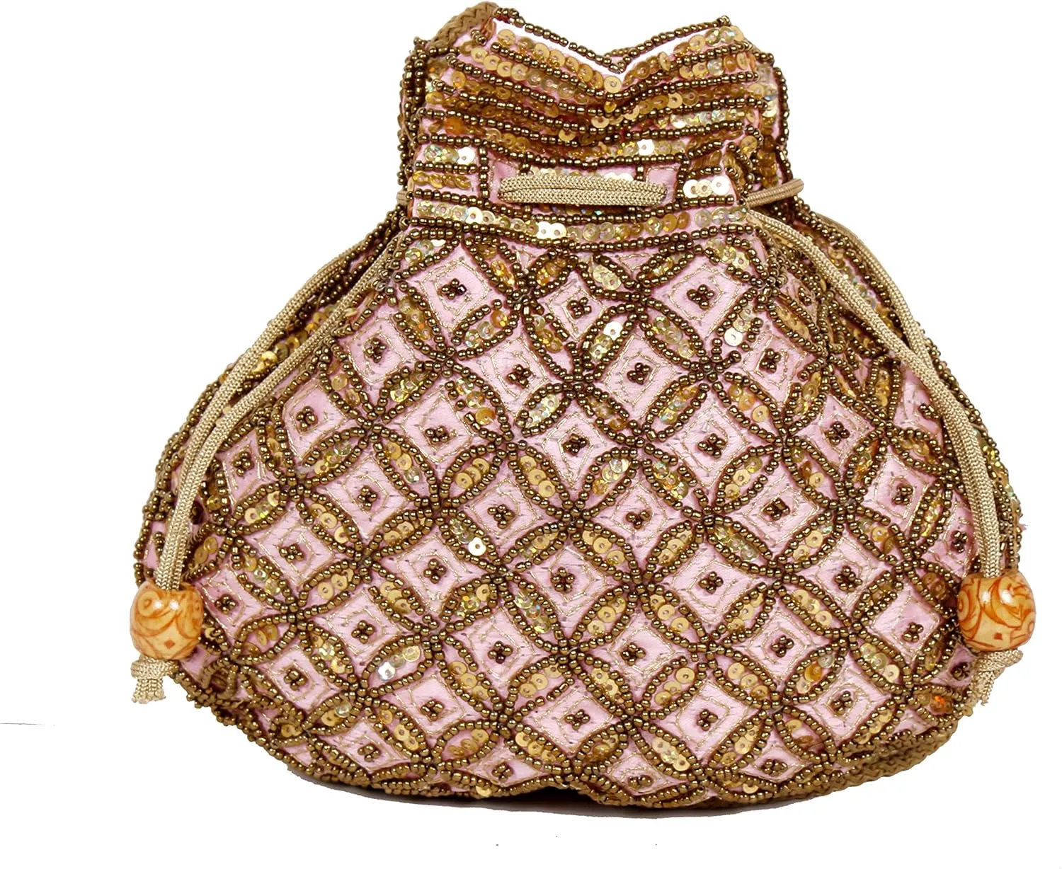 Indian Sequence Potli Bag For Women, Wedding Purse/Jewelry Purse for Women (Base Color- Light Pink)