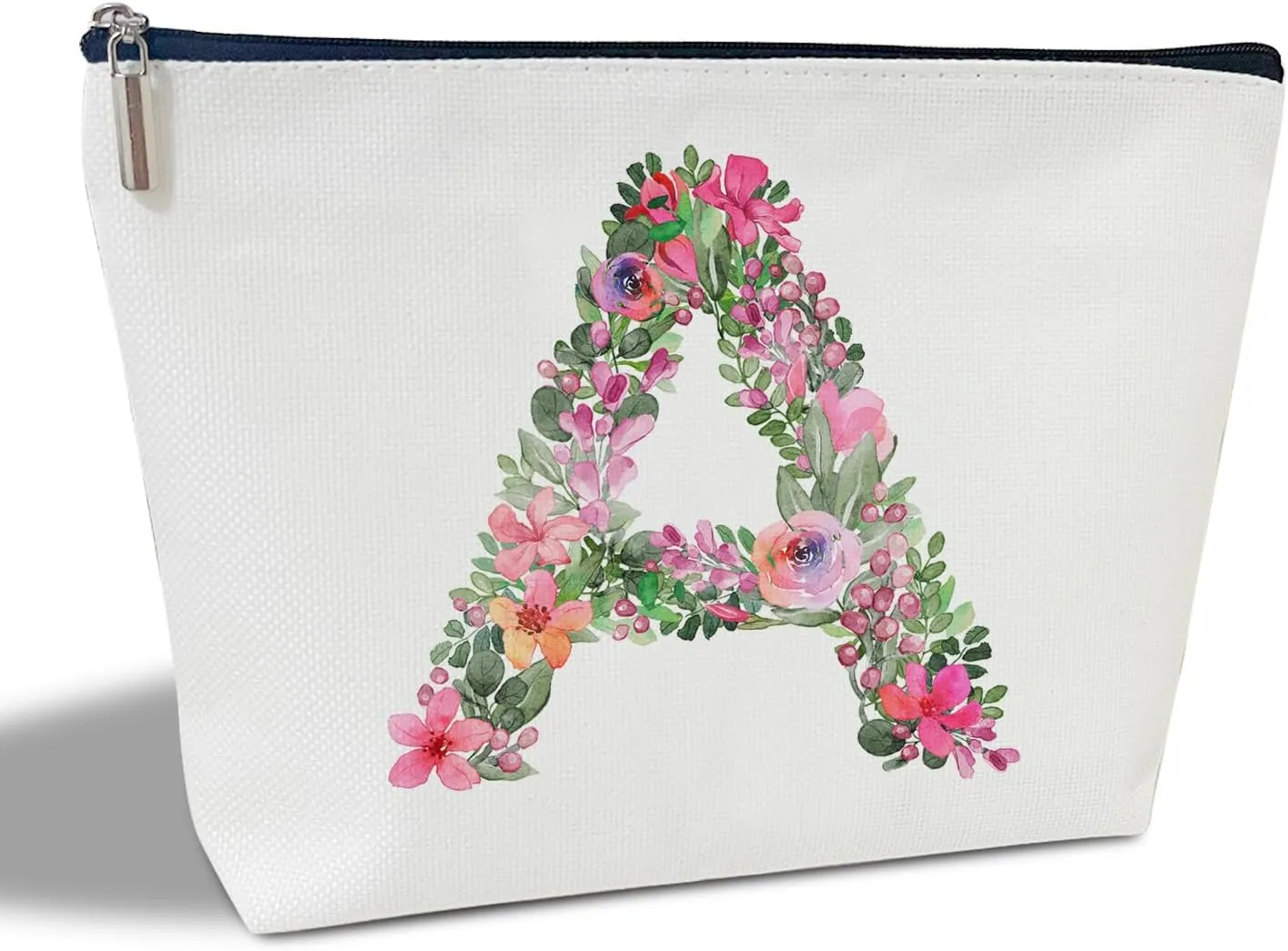 Initial Letter A Gifts for Women Mom Friend Besties Sister, Flower Monogrammed Makeup Bag, Cosmetic Travel Bag with Zipper for Mother's Day Wedding Graduation, Bride Bridesmaid Pouch Toiletry Bag - 01