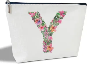 Initial Letter Y Gifts for Women Mom Friend Besties Sister, Flower Monogrammed Makeup Bag, Cosmetic Travel Bag with Zipper for Mother's Day Wedding Graduation, Bride Bridesmaid Pouch Toiletry Bag - 25