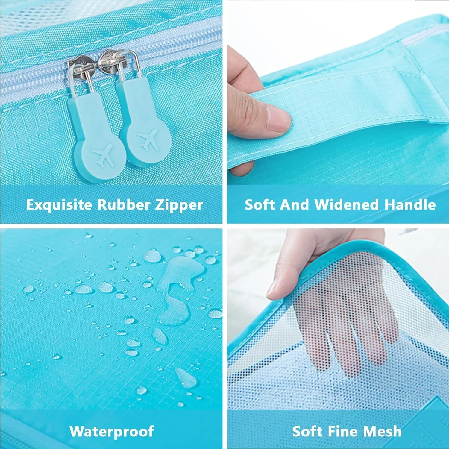 INVODA 7 piece Multi-size Packing Cubes for Travel Suitcase Organizer Bags Lightweight Travel Bags (Sky Blue)