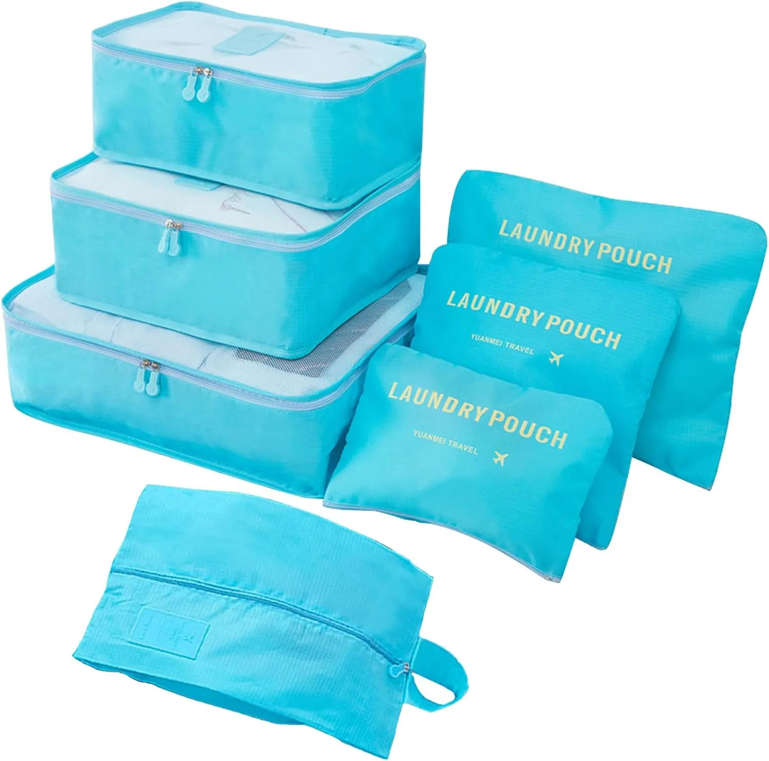 INVODA 7 piece Multi-size Packing Cubes for Travel Suitcase Organizer Bags Lightweight Travel Bags (Sky Blue)