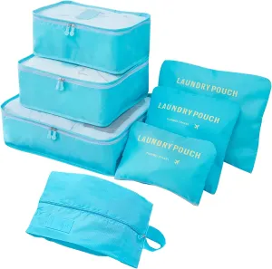 INVODA 7 piece Multi-size Packing Cubes for Travel Suitcase Organizer Bags Lightweight Travel Bags (Sky Blue)