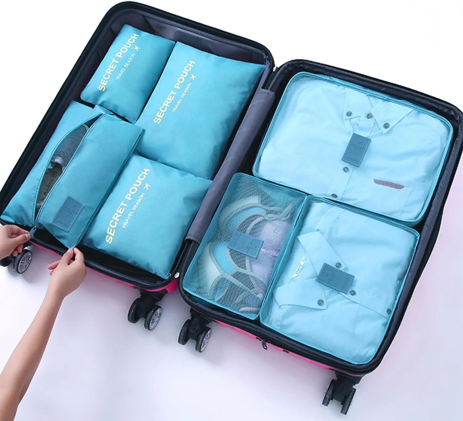INVODA 7 piece Multi-size Packing Cubes for Travel Suitcase Organizer Bags Lightweight Travel Bags (Sky Blue)