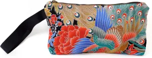 Japanese Style Wristlet Clutch Bag, Versatile Women's Zipper Pouch, 9.5 x 6.7 in. Traditional Japanese Print