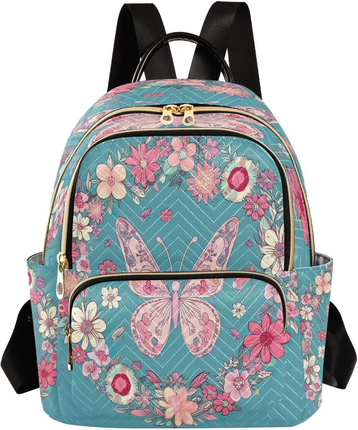 Joko Ivery Flowers Butterfly Mini Backpack for Women Small Backpack Purse for Girls Quilted Daypack for Daily Travel Work Fashion Laptop Back Pack Shoulder Purses Bags for Teens College Bookbag